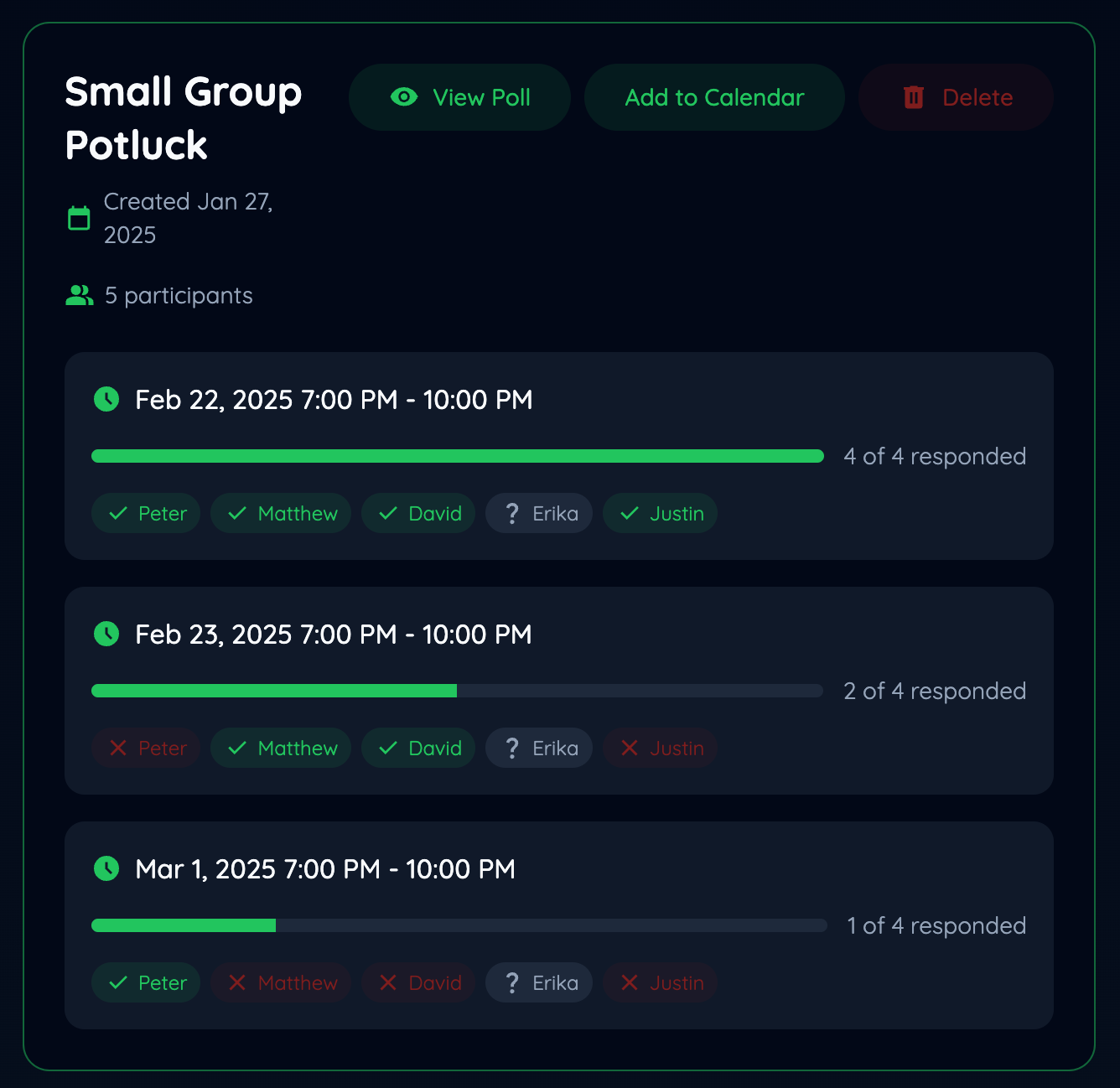 screenshot of the find time feature showing a time poll