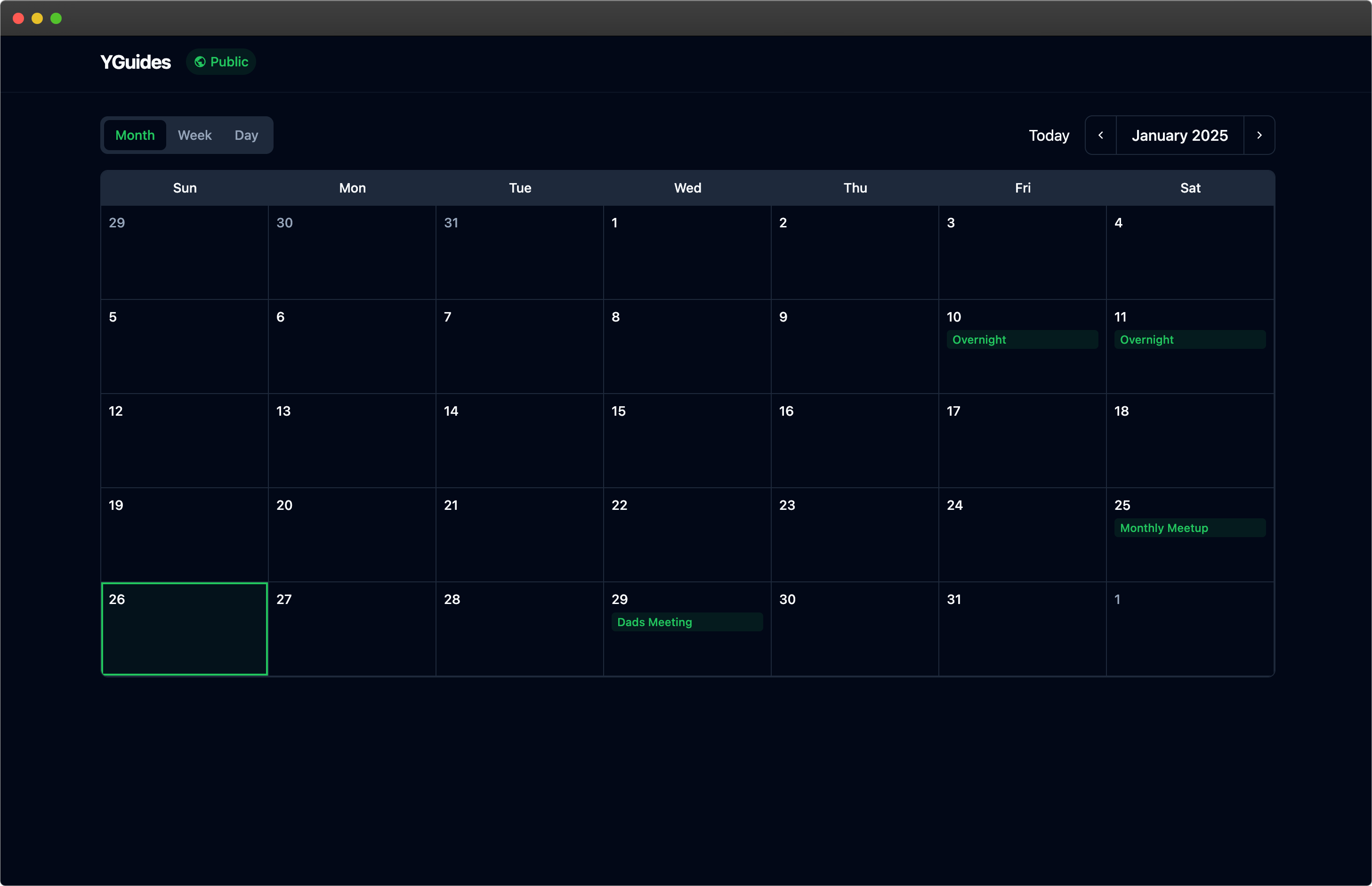 screenshot of a calendar showing the month view
